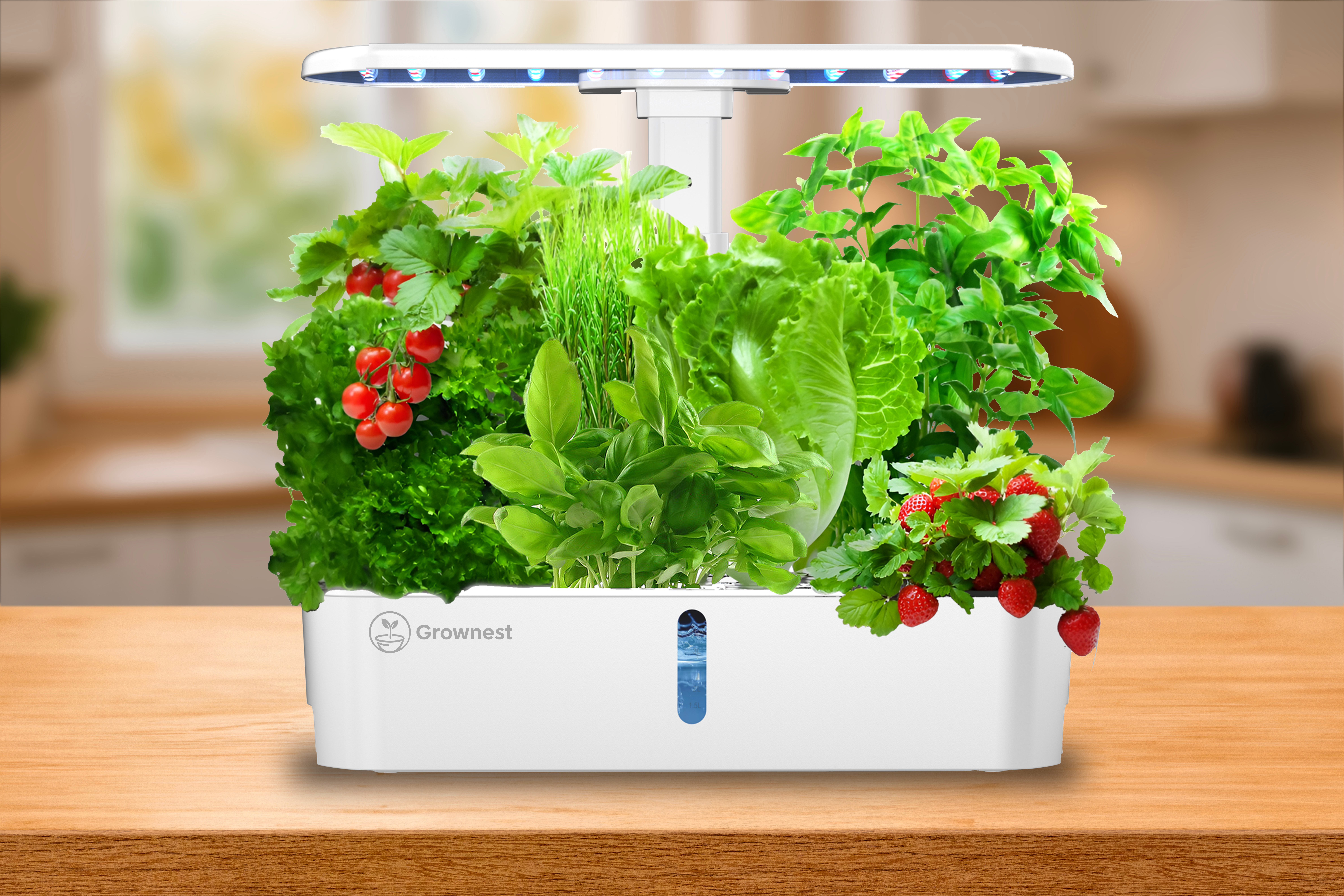 Grownest Lite indoor hydroponic garden in a cozy kitchen while cooking